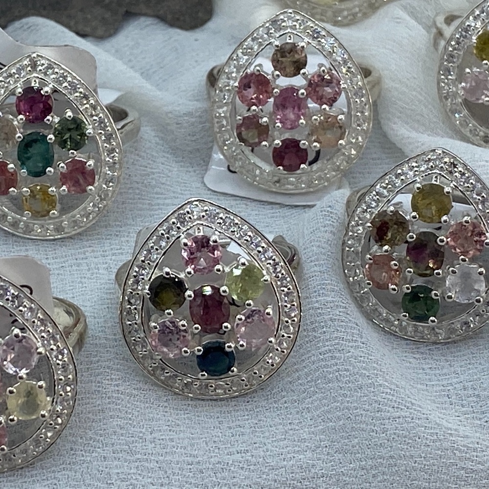 7 Tourmaline Pear Sterling Silver ring